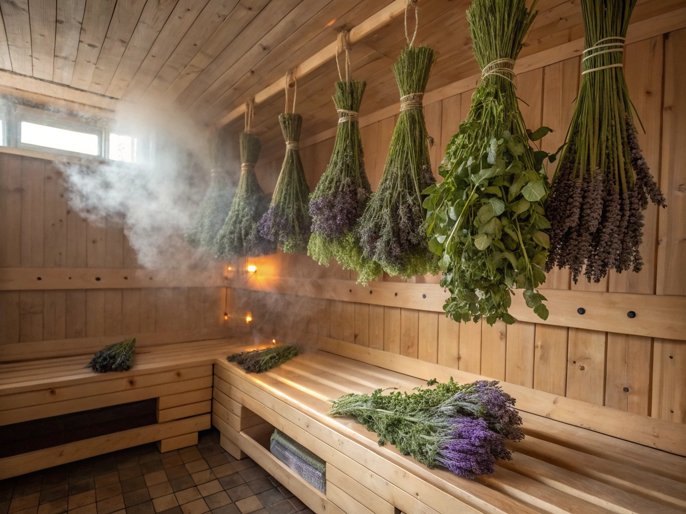 Kruidenstoom ritueel met verse kruiden en bloemen