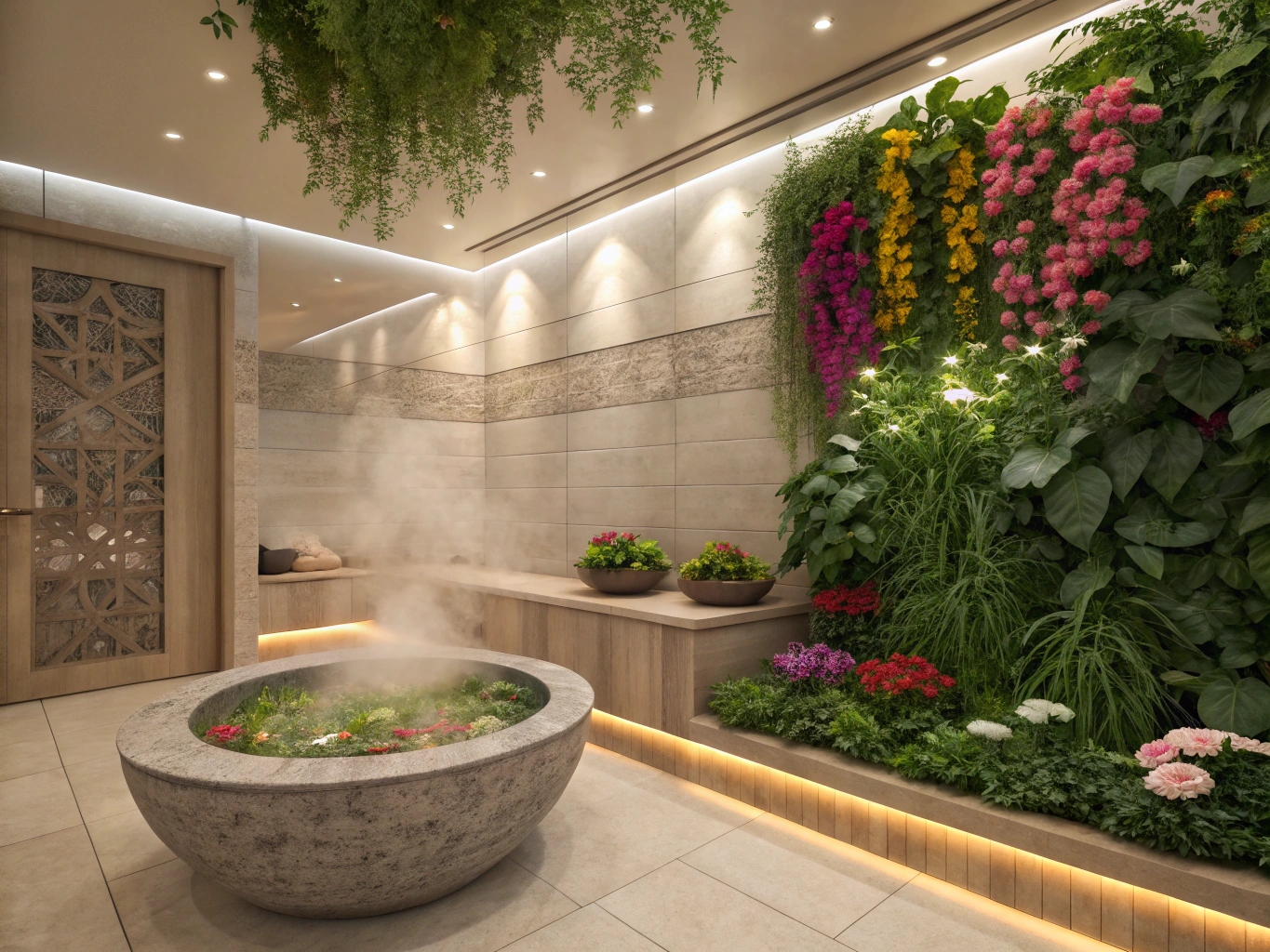 Kruidenstoom ruimte met verse kruiden en bloemen